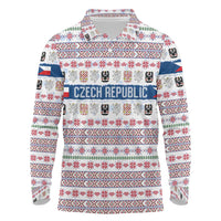 Czech Republic Christmas Long Sleeve Polo Shirt with Folk Embroidery Design, National Coat of Arms, and Festive Motif - Wonder Print Shop