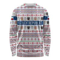 Czech Republic Christmas Long Sleeve Shirt with Folk Embroidery Design, National Coat of Arms, and Festive Motif - Wonder Print Shop