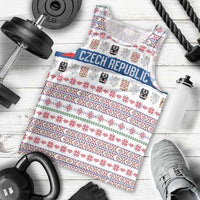Czech Republic Christmas Men Tank Top with Folk Embroidery Design, National Coat of Arms, and Festive Motif - Wonder Print Shop