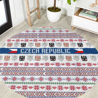 Czech Republic Christmas Round Carpet with Folk Embroidery Design, National Coat of Arms, and Festive Motif - Wonder Print Shop