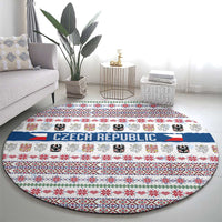 Czech Republic Christmas Round Carpet with Folk Embroidery Design, National Coat of Arms, and Festive Motif - Wonder Print Shop