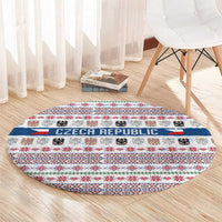 Czech Republic Christmas Round Carpet with Folk Embroidery Design, National Coat of Arms, and Festive Motif - Wonder Print Shop