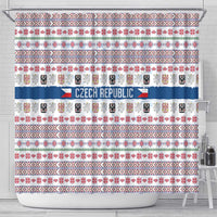 Czech Republic Christmas Shower Curtain with Folk Embroidery Design, National Coat of Arms, and Festive Motif - Wonder Print Shop