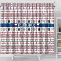 Czech Republic Christmas Shower Curtain with Folk Embroidery Design, National Coat of Arms, and Festive Motif - Wonder Print Shop