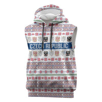 Czech Republic Christmas Sleeveless Hoodie with Folk Embroidery Design, National Coat of Arms, and Festive Motif - Wonder Print Shop