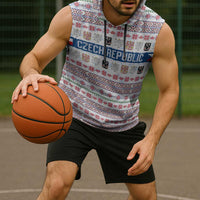 Czech Republic Christmas Sleeveless Hoodie with Folk Embroidery Design, National Coat of Arms, and Festive Motif - Wonder Print Shop