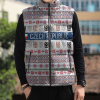 Czech Republic Christmas Sleeveless Puffer Jacket with Folk Embroidery Design, National Coat of Arms, and Festive Motif - Wonder Print Shop