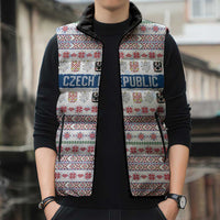 Czech Republic Christmas Sleeveless Puffer Jacket with Folk Embroidery Design, National Coat of Arms, and Festive Motif - Wonder Print Shop