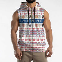 Czech Republic Christmas Sleeveless Zip Hoodie with Folk Embroidery Design, National Coat of Arms, and Festive Motif - Wonder Print Shop