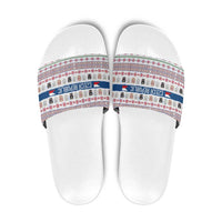 Czech Republic Christmas Slide Sandals with Folk Embroidery Design, National Coat of Arms, and Festive Motif - Wonder Print Shop