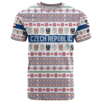 Czech Republic Christmas T Shirt with Folk Embroidery Design, National Coat of Arms, and Festive Motif - Wonder Print Shop