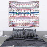 Czech Republic Christmas Tapestry with Folk Embroidery Design, National Coat of Arms, and Festive Motif - Wonder Print Shop