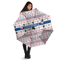 Czech Republic Christmas Umbrella with Folk Embroidery Design, National Coat of Arms, and Festive Motif - Wonder Print Shop