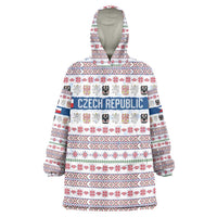 Czech Republic Christmas Wearable Blanket Hoodie with Folk Embroidery Design, National Coat of Arms, and Festive Motif - Wonder Print Shop