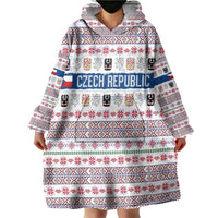 Czech Republic Christmas Wearable Blanket Hoodie with Folk Embroidery Design, National Coat of Arms, and Festive Motif - Wonder Print Shop