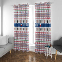 Czech Republic Christmas Window Curtain with Folk Embroidery Design, National Coat of Arms, and Festive Motif - Wonder Print Shop