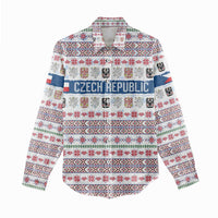 Czech Republic Christmas Women Casual Shirt with Folk Embroidery Design, National Coat of Arms, and Festive Motif - Wonder Print Shop