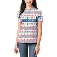 Czech Republic Christmas Women Polo Shirt with Folk Embroidery Design, National Coat of Arms, and Festive Motif - Wonder Print Shop
