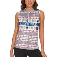 Czech Republic Christmas Women Sleeveless Polo Shirt with Folk Embroidery Design, National Coat of Arms, and Festive Motif - Wonder Print Shop