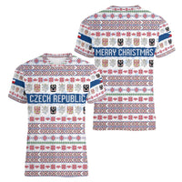 Czech Republic Christmas Women V-Neck T-Shirt with Folk Embroidery Design, National Coat of Arms, and Festive Motif - Wonder Print Shop