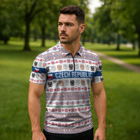 Czech Republic Christmas Zipper Polo Shirt with Folk Embroidery Design, National Coat of Arms, and Festive Motif - Wonder Print Shop