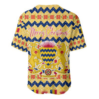 Chad Christmas Baseball Jersey with Yellow-Blue Geometric Design, National Coat of Arms, and Festive Motif - Wonder Print Shop