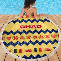 Chad Christmas Beach Blanket with Yellow-Blue Geometric Design, National Coat of Arms, and Festive Motif - Wonder Print Shop