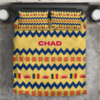 Chad Christmas Bedding Set with Yellow-Blue Geometric Design, National Coat of Arms, and Festive Motif - Wonder Print Shop