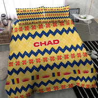 Chad Christmas Bedding Set with Yellow-Blue Geometric Design, National Coat of Arms, and Festive Motif - Wonder Print Shop