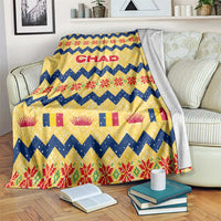 Chad Christmas Blanket with Yellow-Blue Geometric Design, National Coat of Arms, and Festive Motif - Wonder Print Shop