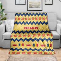 Chad Christmas Blanket with Yellow-Blue Geometric Design, National Coat of Arms, and Festive Motif - Wonder Print Shop