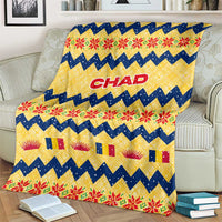 Chad Christmas Blanket with Yellow-Blue Geometric Design, National Coat of Arms, and Festive Motif - Wonder Print Shop
