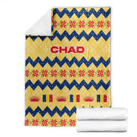 Chad Christmas Blanket with Yellow-Blue Geometric Design, National Coat of Arms, and Festive Motif - Wonder Print Shop