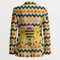 Chad Christmas Blazer with Yellow-Blue Geometric Design, National Coat of Arms, and Festive Motif - Wonder Print Shop