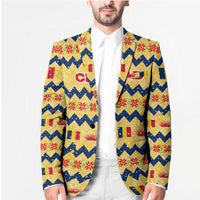 Chad Christmas Blazer with Yellow-Blue Geometric Design, National Coat of Arms, and Festive Motif - Wonder Print Shop