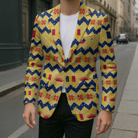 Chad Christmas Blazer with Yellow-Blue Geometric Design, National Coat of Arms, and Festive Motif - Wonder Print Shop