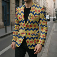 Chad Christmas Blazer with Yellow-Blue Geometric Design, National Coat of Arms, and Festive Motif - Wonder Print Shop