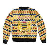 Chad Christmas Bomber Jacket with Yellow-Blue Geometric Design, National Coat of Arms, and Festive Motif - Wonder Print Shop