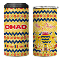 Chad Christmas 4 in 1 Can Cooler Tumbler with Yellow-Blue Geometric Design, National Coat of Arms, and Festive Motif - Wonder Print Shop