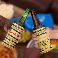 Chad Christmas 4 in 1 Can Cooler Tumbler with Yellow-Blue Geometric Design, National Coat of Arms, and Festive Motif - Wonder Print Shop