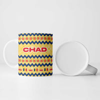 Chad Christmas Ceramic Mug with Yellow-Blue Geometric Design, National Coat of Arms, and Festive Motif - Wonder Print Shop