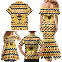 Chad Christmas Family Matching Mermaid Dress and Hawaiian Shirt with Yellow-Blue Geometric Design, National Coat of Arms, and Festive Motif - Wonder Print Shop