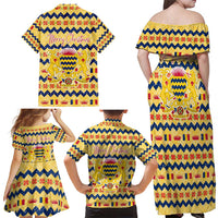 Chad Christmas Family Matching Off Shoulder Maxi Dress and Hawaiian Shirt with Yellow-Blue Geometric Design, National Coat of Arms, and Festive Motif - Wonder Print Shop