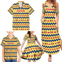Chad Christmas Family Matching Summer Maxi Dress and Hawaiian Shirt with Yellow-Blue Geometric Design, National Coat of Arms, and Festive Motif - Wonder Print Shop