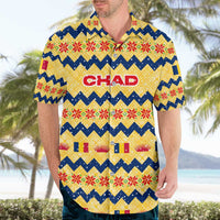 Chad Christmas Hawaiian Shirt with Yellow-Blue Geometric Design, National Coat of Arms, and Festive Motif - Wonder Print Shop