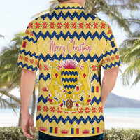 Chad Christmas Hawaiian Shirt with Yellow-Blue Geometric Design, National Coat of Arms, and Festive Motif - Wonder Print Shop