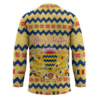 Chad Christmas Hockey Jersey with Yellow-Blue Geometric Design, National Coat of Arms, and Festive Motif - Wonder Print Shop