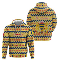 Chad Christmas Hoodie with Yellow-Blue Geometric Design, National Coat of Arms, and Festive Motif - Wonder Print Shop