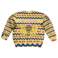 Chad Christmas Kid Ugly Christmas Sweater with Yellow-Blue Geometric Design, National Coat of Arms, and Festive Motif - Wonder Print Shop
