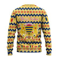 Chad Christmas Ugly Christmas Sweater with Yellow-Blue Geometric Design, National Coat of Arms, and Festive Motif - Wonder Print Shop